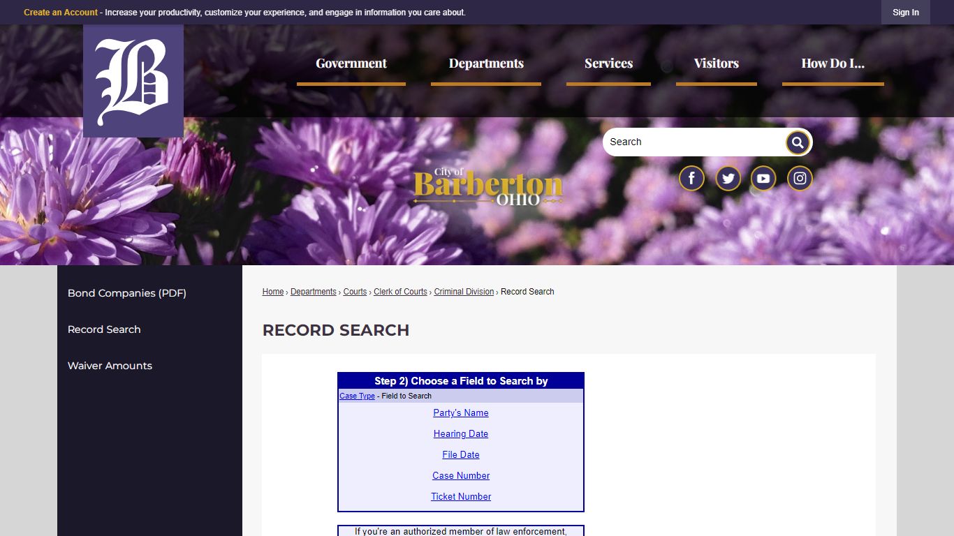 Record Search - City of Barberton